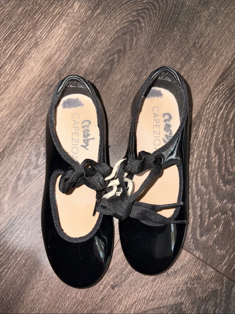 Capezio Black Patent Ballet Flats with Ribbon Ties TAP DANCE Shoes
